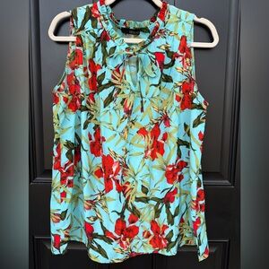 Renuar Turquoise Floral Tie-Neck Sleeveless Camisole